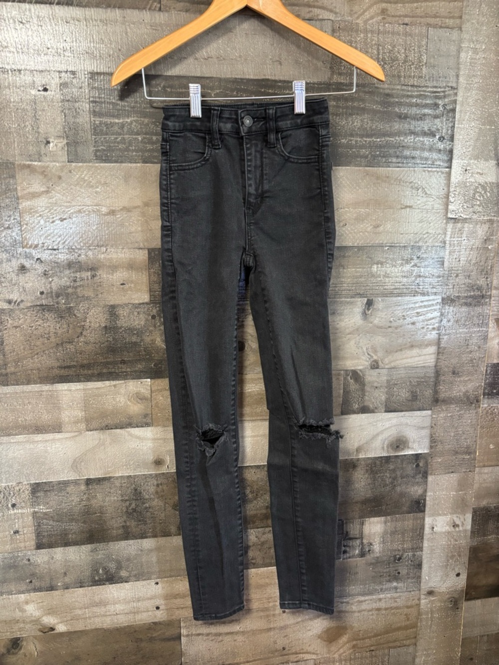 American Eagle Outfitters Black Distressed High-Rise Jeggings 000regular
